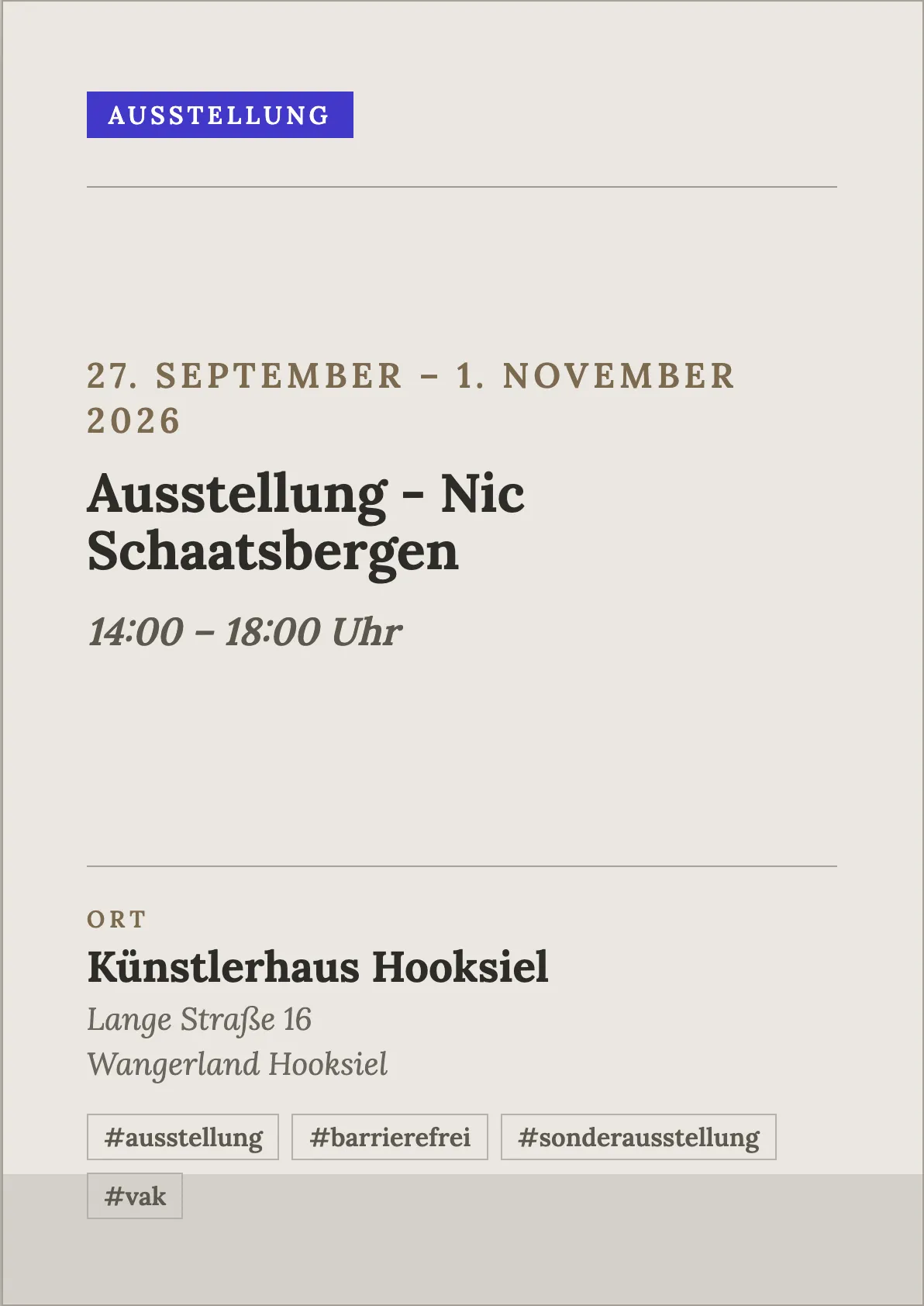 Ausstellung - Nic Schaatsbergen