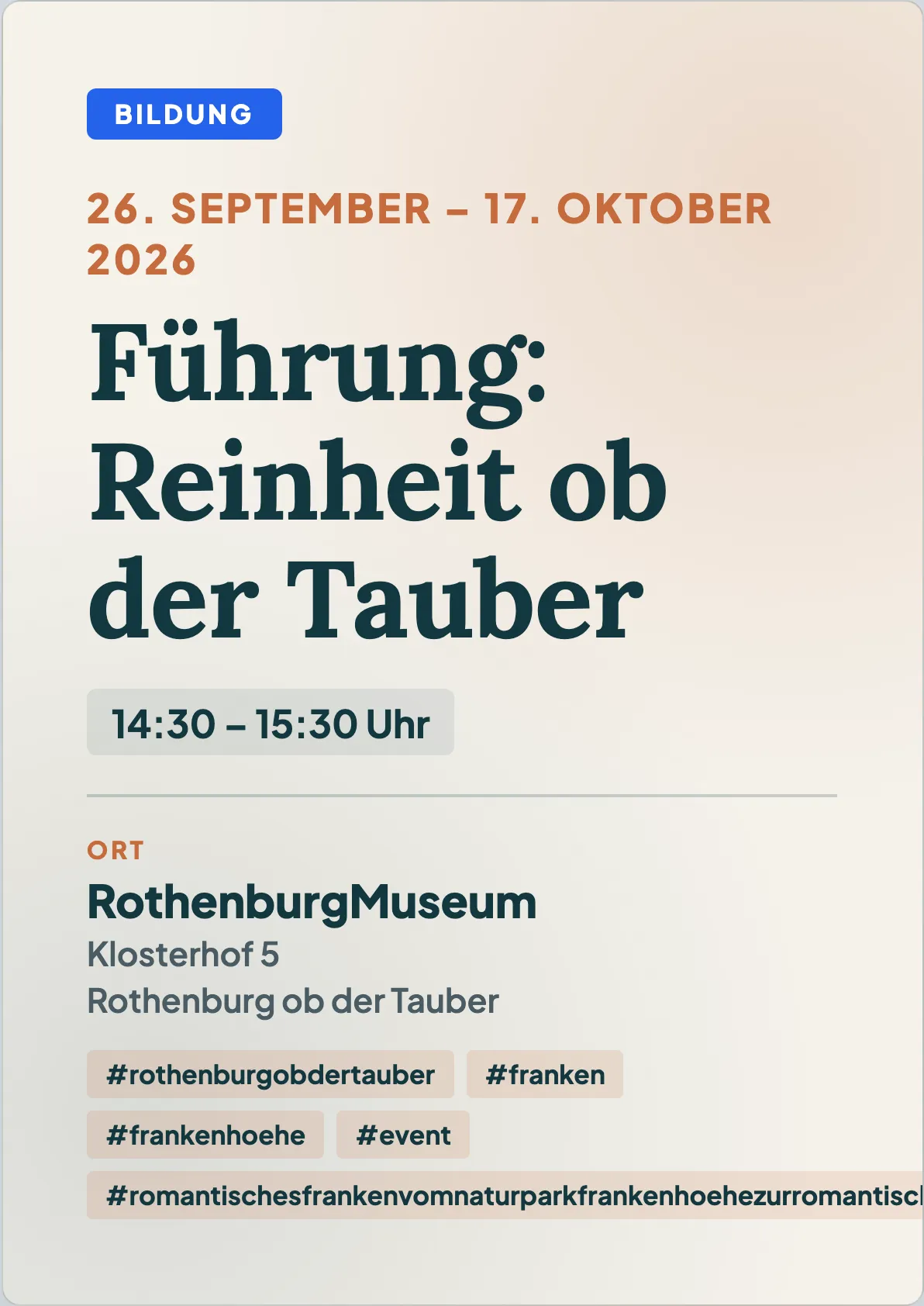 Führung: Reinheit ob der Tauber
